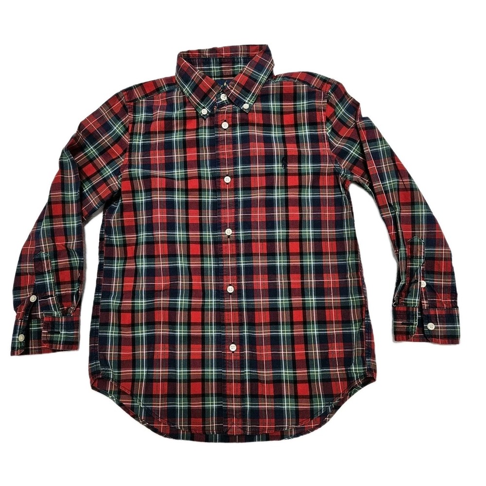 Ralph Lauren Shirt Boys 6 Red Plaid Button Down Long Sleeve Pony Logo Tartan